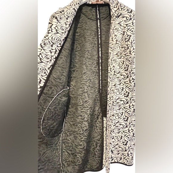 Philosophy Womens Small Long Open Front Duster Sweater Coat Black White Floral - Picture 3 of 13